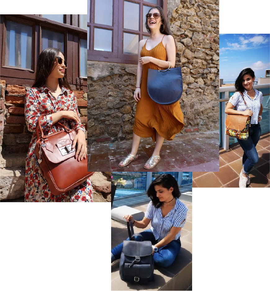 Galería de clientas luciendo bolsos Caroba & Bisento